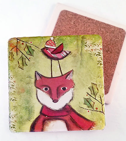 Christmas Fox...Absorbant Stone Coaster