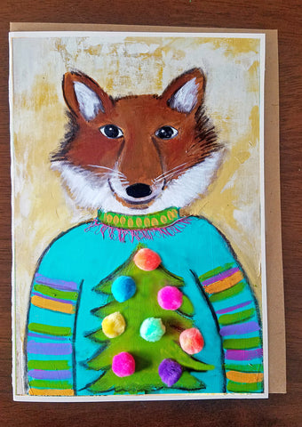 Fox in Sweater 5 x 7 card with envelope