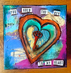 Key to My Heart  6" x 6".....Original Mixed Media Collage
