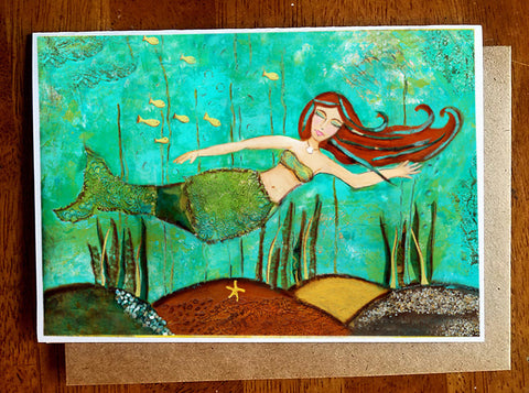 Mermaid in Blue... 5 x 7 Greeting Card