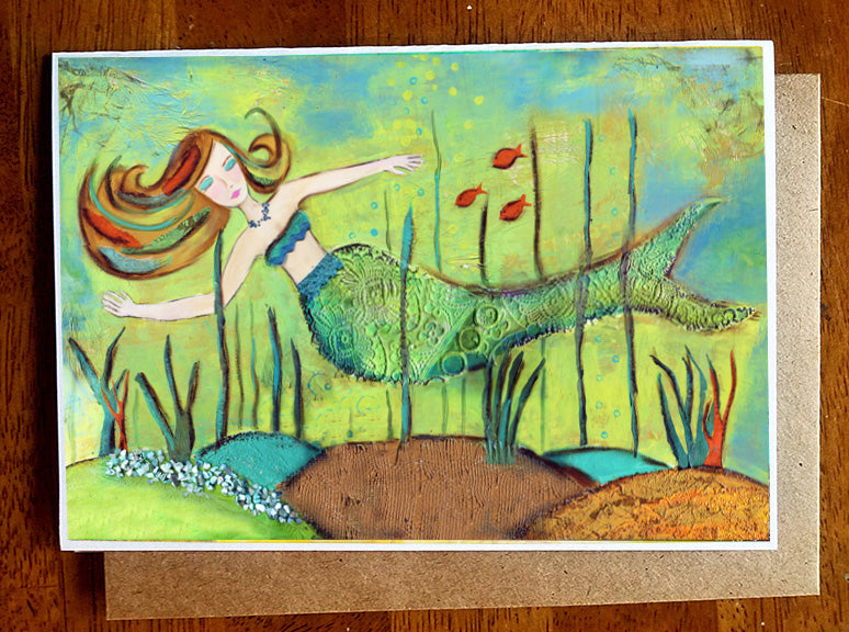 Mermaid in Coral... 5 x 7 Greeting Card