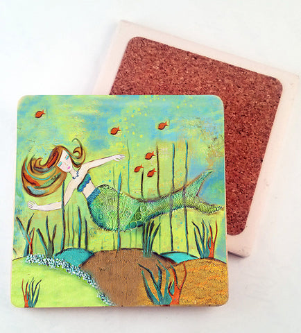 Mermaid in Coral. absorbant stone coaster