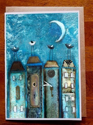 Midnight Village....5 x 7. Greeting Card