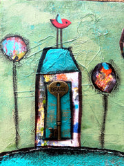My Heart is in My Home  10" x 10" ....Original Mixed Media Collage