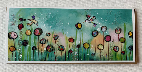 Hummingbird Garden.. 4" x 9.5" greeting card