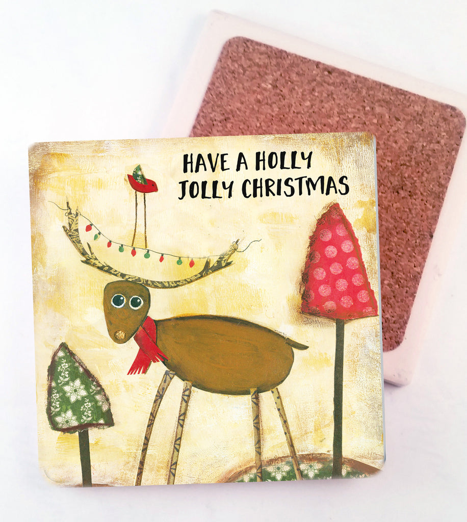 Holly Jolly Christmas.. absorbant stone coaster