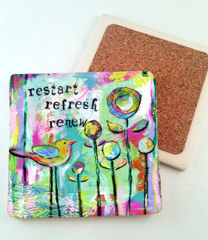 Restart, Refresh, Renew... absorbant stone coaster