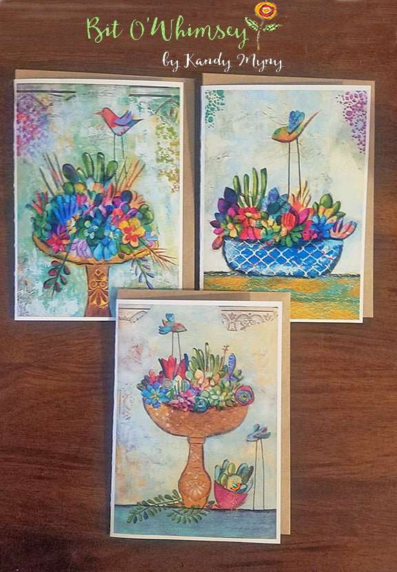 Succulant Garden..Greeting Card Set, Set of 3 Cards 5" x 7"