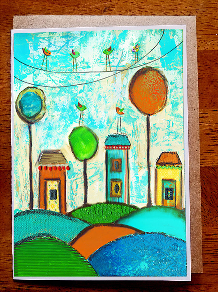 Whimsical Village...5 x 7  Greeting Card